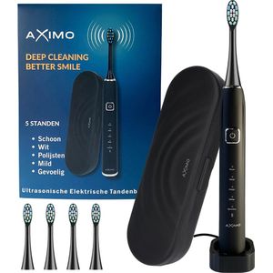 AXIMO Elektrische Tandenborstel - Sonic - USB Oplaadbaar - Vijf Standen - Waterproof - inclusief 4 Opzetborstels - Zwart