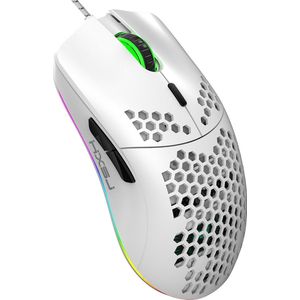 HXSJ - J900 - Bedrade Gaming Muis - Wit - RGB Verlichting - 6400 DPI