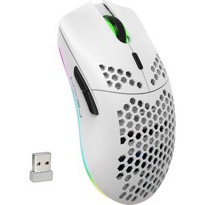 HXSJ T66 - Draadloze Gaming Muis - Computermuizen - Ultra licht - Compact Voor Onderweg - RGB Verlichting - Wit