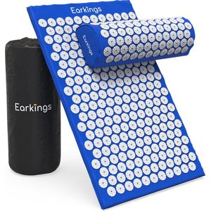 Spijkermat Acupressuur Mat - Shakti Mat met Massagebal en Draagtas - Massagemat 68x42x2 cm Earkings - Blauw