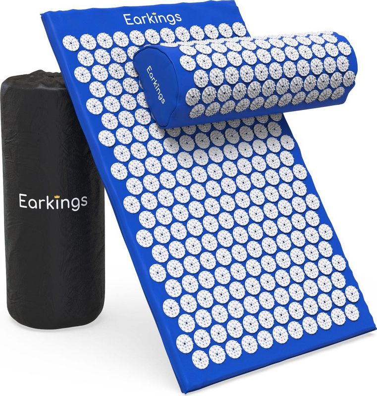 Spijkermat Acupressuur Mat - Shakti Mat met Massagebal en Draagtas - Massagemat 68x42x2 cm Earkings - Blauw