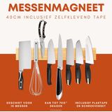 KitchenMonster® Messenmagneet - Messenhouder Bamboe - 40 cm - Inclusief 3M Tape