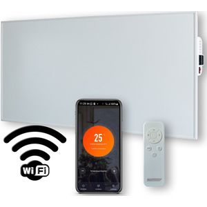 Höffmayr slimme infrarood verwarming 770 Watt - infrarood verwarmingspaneel met wifi - infrarood paneel wit met lijst 131x66 - wit IHP-770W