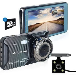 AyeCam Dashcam Pro – Dashcam voor Auto voor en Achter - FULL HD & Nachtvisie – G-Sensor - Incl. 32GB SD