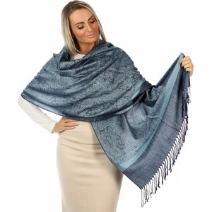 Pashmina Shine-Jeans Blauw-Sjaal Dames-Sjaal Heren-Paisley-Cashmere-Zijde-Omslagdoek-Sjaal Dames Winter-Sjaals-Wrap-Stola-200*70 cm-Sjaal Dames-Modesjaals-All Seasons