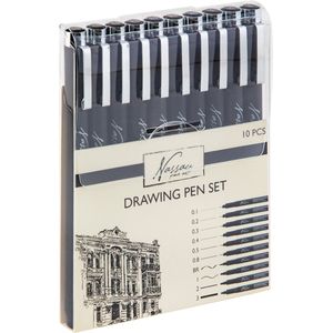 Fineliners Zwart en Brush Pen Set - Pennen, Tekeningen en Schetsen, Fineliner Set, Tekenpennen, Drawing Set - 10 Stuks