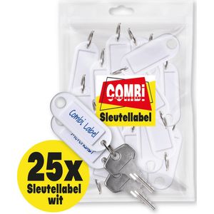 Combi-Label Sleutellabel wit - Sleutellabels – Sleutelhanger- Sleutelhangers - Naamlabel - 25 Stuks