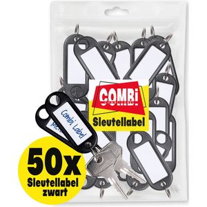 Combi-Label Sleutellabel zwart- Sleutellabels - Sleutelhanger – Sleutelhangers – Naamlabel – 50 Stuks