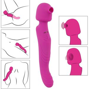 Lusty Wand Vibrator met 3 Functies incl. Zuigfunctie - UNIEK! - Oplaadbaar - 10 Standen - Seksspeeltje voor vrouwen - Sex Toys