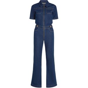 King Louie Flare Onyx Denim jumpsuit blauw (Maat: 40) - Effen - Halslijn: Kraag,