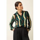 King Louie - Blouse - Zwart/Multicolour - Lange Pofmouwen