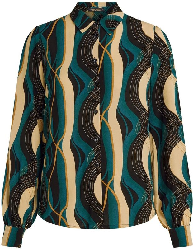 King Louie - Blouse - Zwart/Multicolour - Lange Pofmouwen