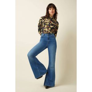 King Louie - Jimmy Bell Bottom Pants - Medium Blue Denim - Damesjeans - Flared Model