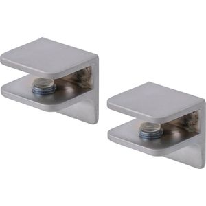 Glasplaatdrager 30 x 30 x 27 mm, voor glasdikte 4 t/m 8 mm, aluminium effect | Set van 2 stuks
