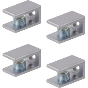 Glasplaatdrager 15 x 16 x 27 mm, voor glasdikte 6 t/m 10 mm, Aluminium effect | Set van 4 stuks