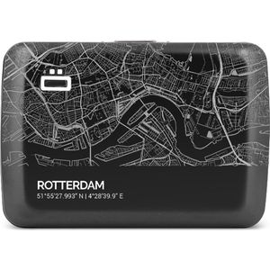 Ögon Designs Stockholm V2 RFID Creditcardhouder - V2.0 Smart Case - Aluminium - Zwart - City Map - Rotterdam