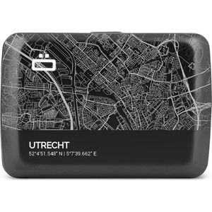Ögon Designs Stockholm V2 RFID Creditcardhouder - V2.0 Smart Case - Aluminium - Zwart - City Map - Utrecht