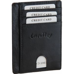 Landley Slim Wallet Heren Creditcardhouder - 7 Pasjes en Briefgeld - Mannen Kaarthouder - Nappa Leer - Zwart