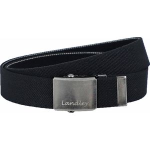 Landley Unisex Canvas Riem met Metalen Schuifgesp - Stretch - Koppelriem - Dames / Heren - Zwart - Lengte totaal 130 cm / Riemmaat 115