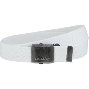 Landley Unisex Canvas Riem met Metalen Schuifgesp - Stretch - Koppelriem - Dames / Heren - Wit - Lengte totaal 120 cm / Riemmaat 105