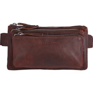 Landley Leren Heuptas met 3 ritsen - Dames en Heren - Moderne Buideltas - Fanny Pack - Antique Vintage Pull-up Leer - Donker Cognac / Bruin