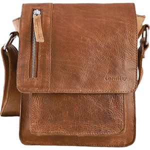 Landley Leren Schoudertasje met sluitflap - Dames en Heren - Antique Vintage Pull-up Leer - Cognac