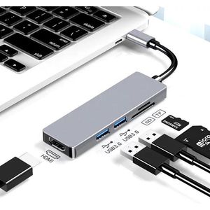 LOUZIR  5 in 1 Aluminium USB-C Hub Adapter - 1x HDMI / 2x USB 3.0 / 1x SD TF Cardreader - Macbook Pro / Surface Book / Dell XPS / Asus Zenbook / MSI / Lenovo Yoga / HP Spectre / Samsung S9 / Plus / S8