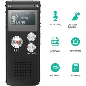 LOUZIR Digitale Dictafoon Voice Recorder 8GB Audio Opname Spraak Recorder met Display