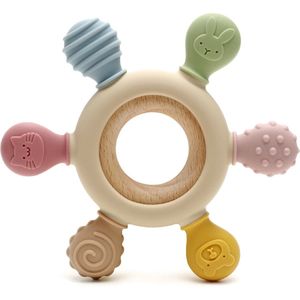 RubyC Bijtring Khaki Baby Bijtspeelgoed - Siliconen met Houten Ring - Tandjes Kalmeren van Tandvlees - Kraamcadeau - Kerstcadeau - Kerst Cadeau - Teether