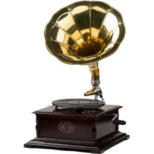 Grammofoon - Platenspeler - Retro platenspeler - Platenspeler Retro - Vierkant - Werkt echt - Ouderwetse slinger motor 78 Toeren