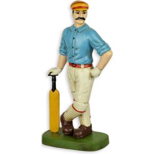 Decoratief Beeld - Een Gietijzeren Cricket Speler - Gietijzer - Wexdeco - Zwart, Wit, Groen, Blauw En Oranje - 8.5 X 18.5 Cm