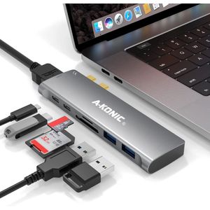Akonic USB-C Laptop Docking Station 7 in 2 - Macbook Pro / Air - Thunderbolt 3 - Spacegrijs