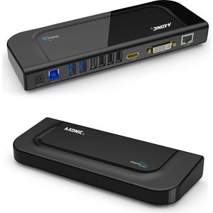 A-KONIC USB 3.0 Laptop Docking Station – Universeel – Dual Display – HDMI, DVI, Gigabit Ethernet en meer - Zwart