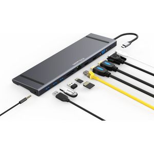 Greytech - 11 in 1 Docking station - voor Laptop - USB C Hub - 2x HDMI, VGA, SD - USB C Dock- USB C charging en 3x USB 3.0