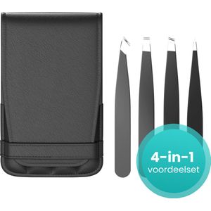 4-Delige Wenkbrauw Pincet Epileer Set - Met Wenkbrauw Schaartje en Mesje - Tweezers - Hoogwaardig RVS