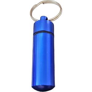 Pillendoosje klein 1 compartiment – pillendoosje sleutelhanger voor onderweg – pillendoosje metaal - pillenkoker – ook te gebruiken als adreskoker hond of adreskoker kat – blauw - oDaani