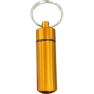 Pillendoosje klein 1 compartiment – pillendoosje sleutelhanger voor onderweg – pillendoosje metaal - pillenkoker – ook te gebruiken als adreskoker hond of adreskoker kat – Oranje/goud - oDaani