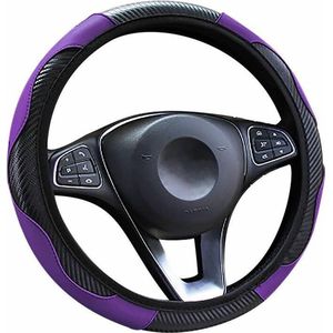 Kasey Products - Stuurhoes Auto - Voor 37-38 cm Stuurwiel - Zwart met Paars - Carbon Look