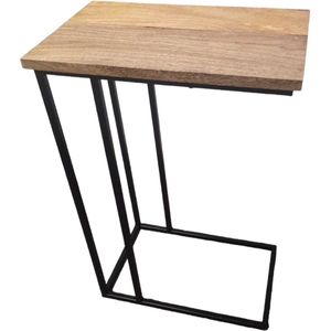 Bijzettafel metaal met hout - Laptoptafel - Mangohout Koffietafel - 60 x 60 x 40 cm