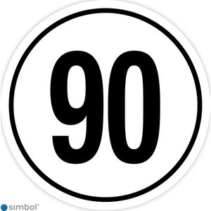Simbol - Stickers Tempo 90 km - Tempostickers Maximaal 90 km - Duurzame Kwaliteit - Formaat ø 25 cm.