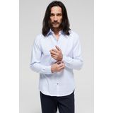 Overhemd - Blauw - Katoenmix - Slim Fit met Knoopsluiting