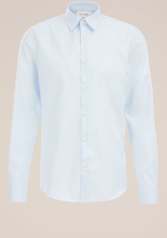 Overhemd - Blauw - Katoenmix - Slim Fit met Knoopsluiting