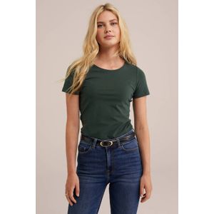 WE Fashion - Dames T-shirt - Donkergroen - Slim Fit - Katoenmix