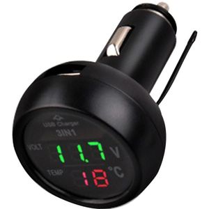 3 In 1 Multi-functie Auto Voltmeter On-board Thermometer Digit Display USB Mobiele Telefoon Oplader Blauw Groen rood