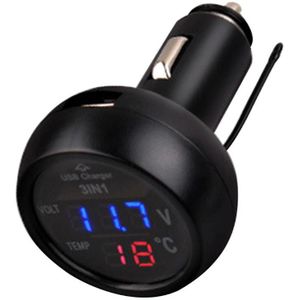3 In 1 Multi-functie Auto Voltmeter On-board Thermometer Digit Display USB Mobiele Telefoon Oplader Blauw Groen rood