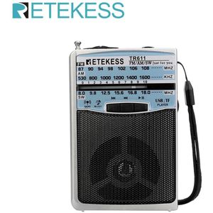 Retekess TR611 Draagbare Fm Am Sw 3Band Radio Met Oortelefoon Jack Usb Tf Speler Ondersteuning MP3 Formaat