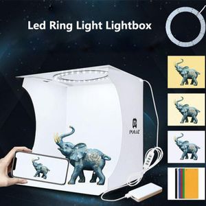 PULUZ Mini LED Ring Licht doos Lightbox Photo Studio Box Fotografie Licht Studio Schieten Tent Box Kit &amp; 6 Kleur achtergronden