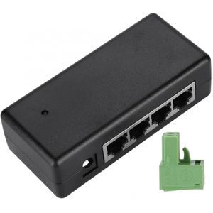 4 Port Poe Injector 4CH Poe Power Adapter Ethernet Voeding DC12V-DC48V Voor Ip Camera Cam Black