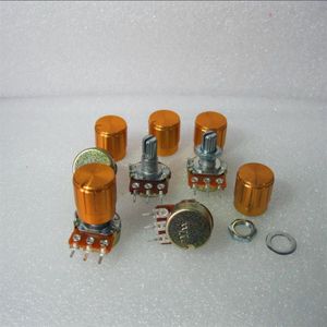 10 st WH148 B1K Lineaire Volume size schakelaar Potentiometer 15mm As Met Moeren En Ringen En 10 st aluminium knop