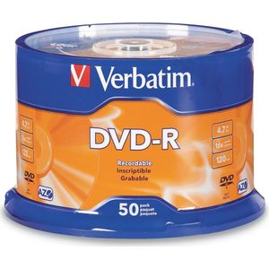 Verbatim DVD-R 4.7Gb 16X 50PK Spindel Branded Recordable Media Disc Compact Eenmaal Data Opslag Dvd 95101